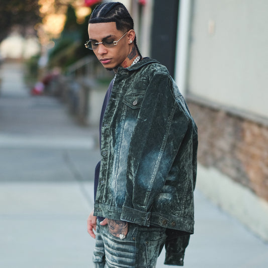 Velvet coated denim jacket