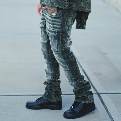 Velvet coated denim flared fit