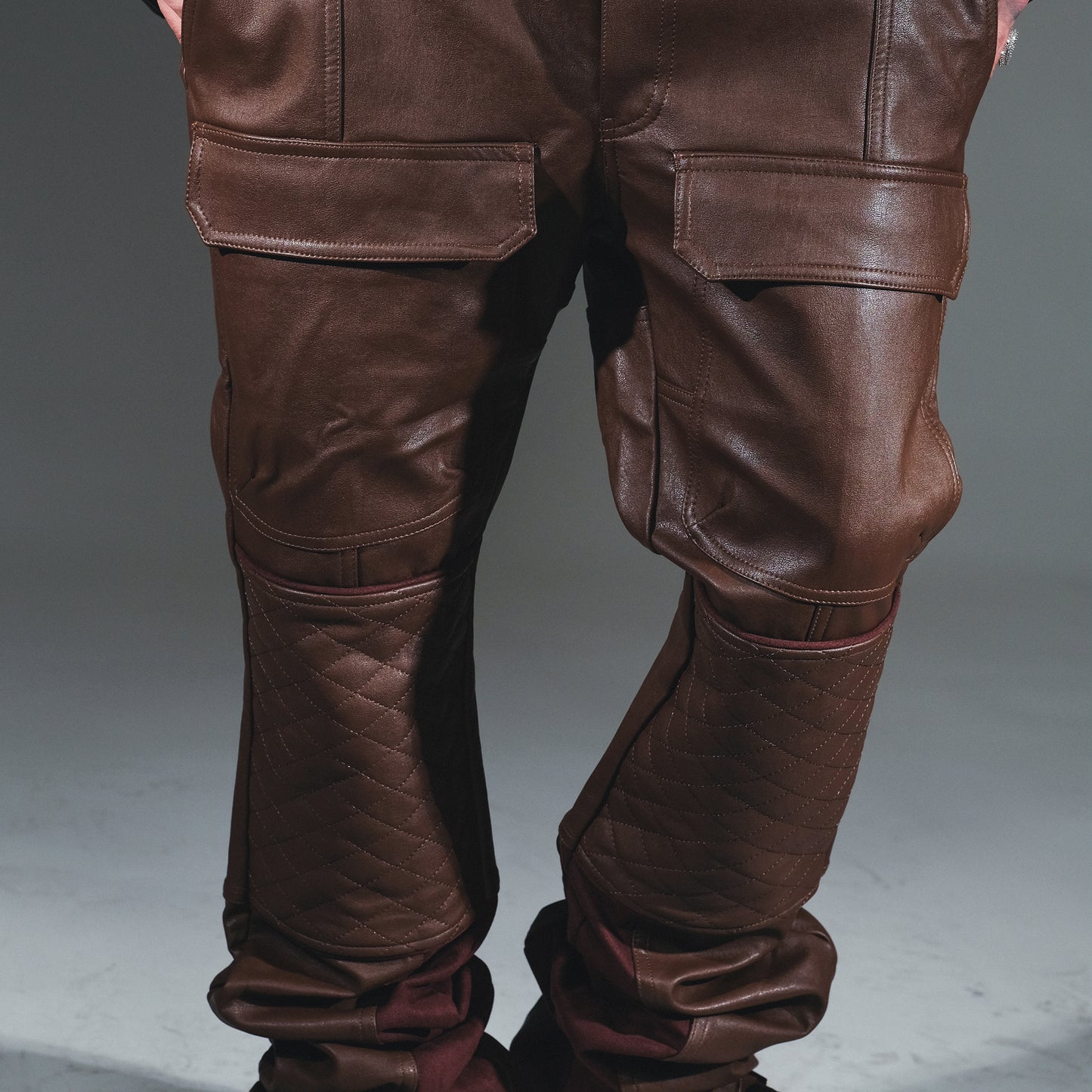 Suede mix racing flared pants