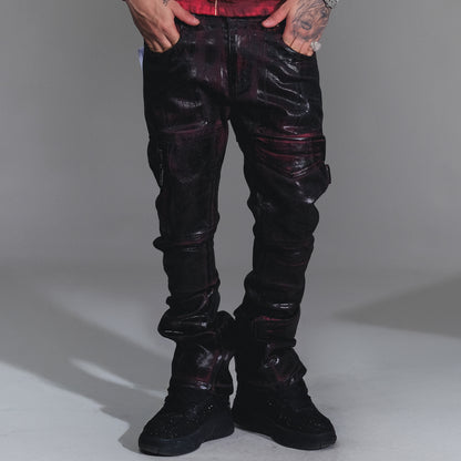 Coated denim flared fit pant