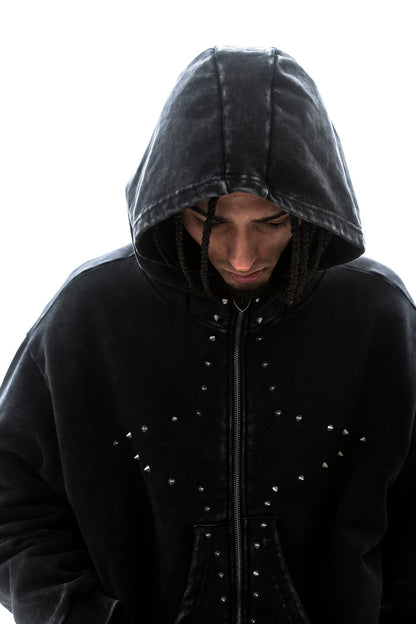 Garment-dyed heavyweight cotton fleece hoodie Black by Unknown - 2