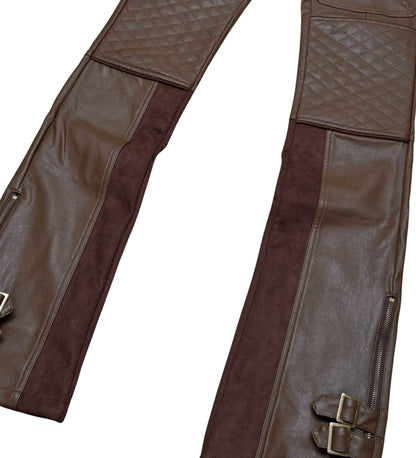 Suede Mix Racing Flared Pants Brown by Vicious - 2