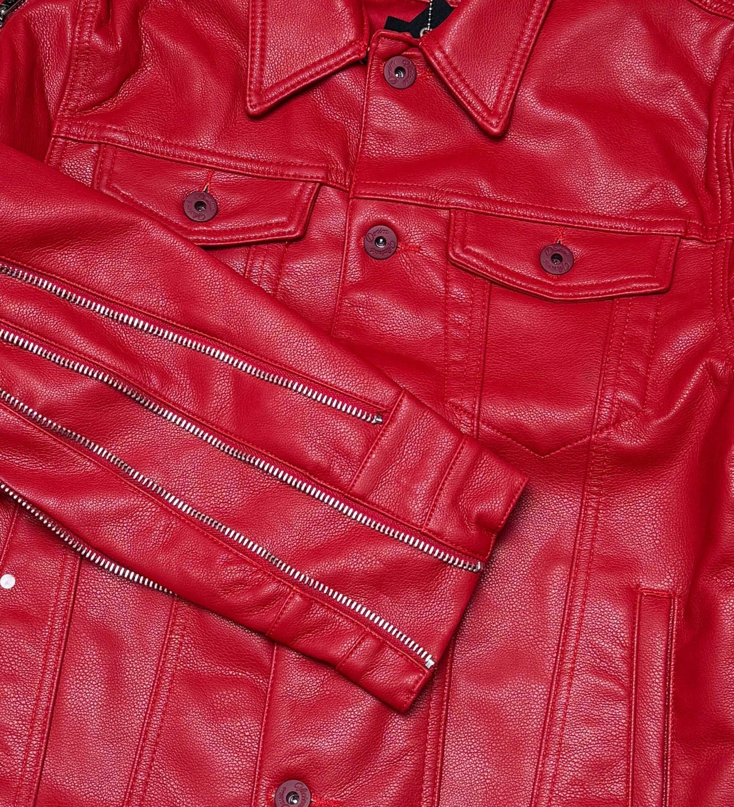 Heavyweight Vegan Leather Jacket w/ Multi Zippers Red by Vicious - 3