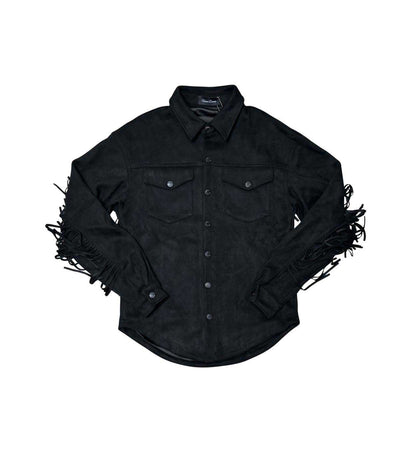 Suede Fringed Button Down Shirt Vintage Black by Vicious - 1