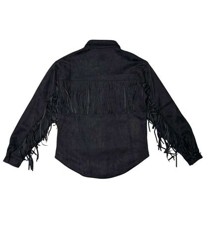 Suede Fringed Button Down Shirt Vintage Black by Vicious - 2