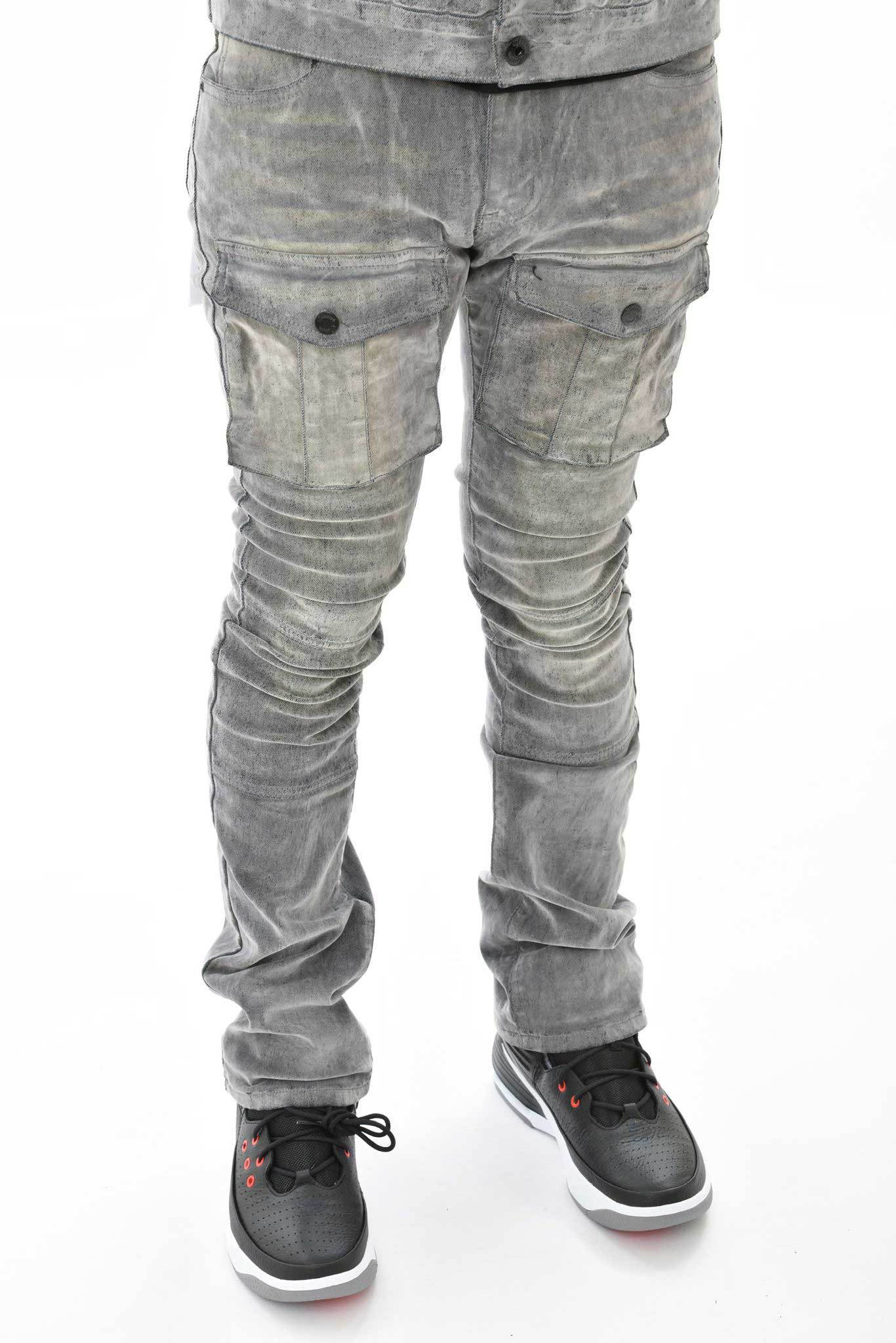 Velvet Coated Denim Flared Fit Grey by Vicious - 2