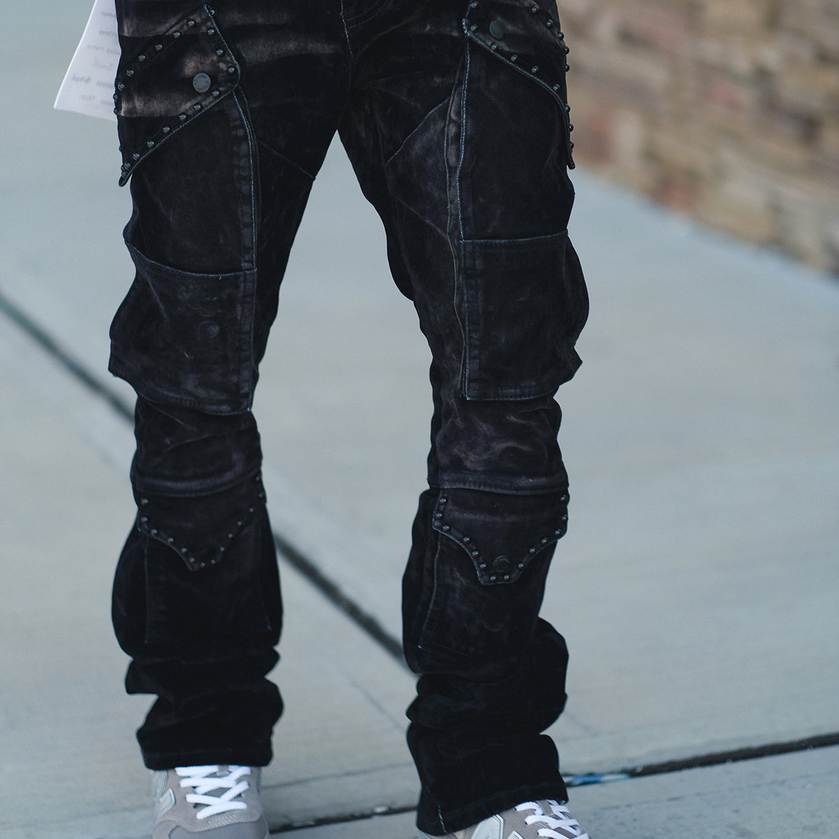 Washed Velvet Flare Denim W/ Stones Details Black by Vicious - 1