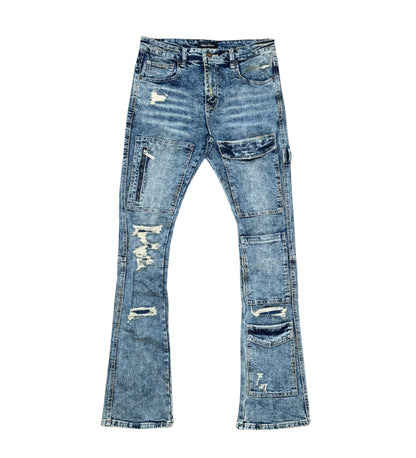 Coated Denim Flared Fit Pant Rocky Blue by Vicious - 1