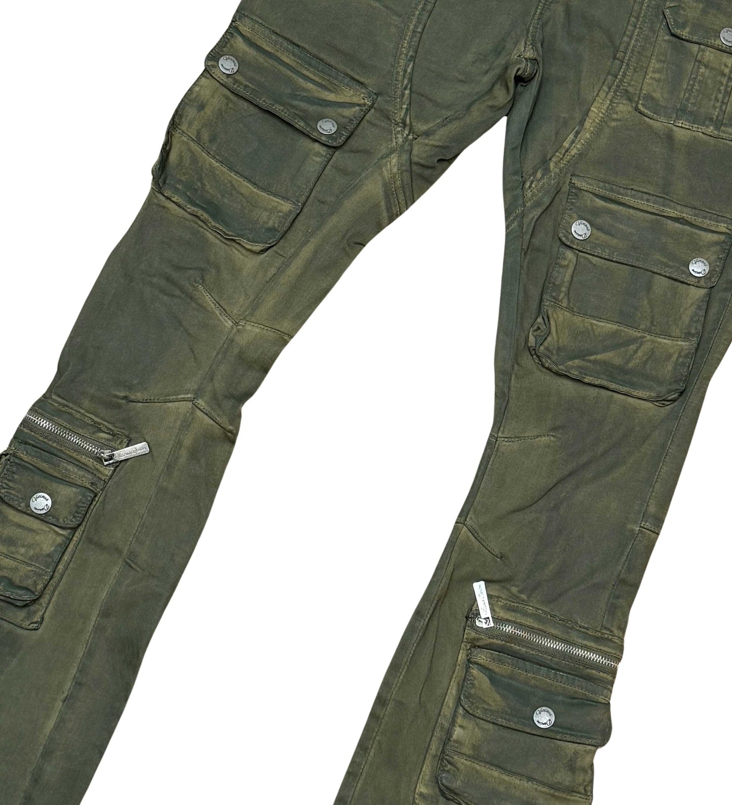 Coated Denim Flared Fit Pant Avocado Green by Vicious - 3