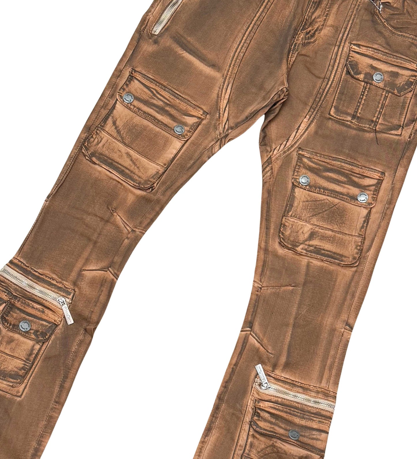 Coated Denim Flared Fit Pant Burnt Amber by Vicious - 3