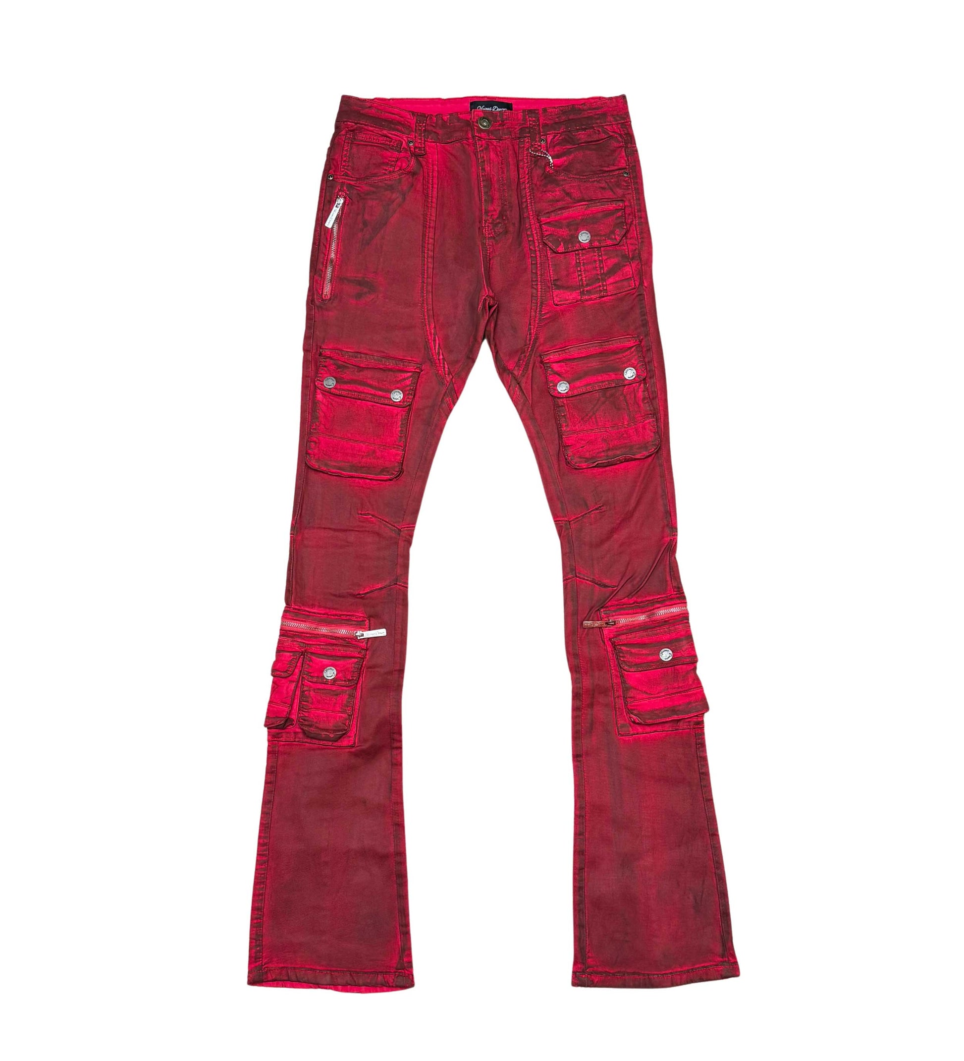 Coated Denim Flared Fit Pant Indian Red by Vicious - 1