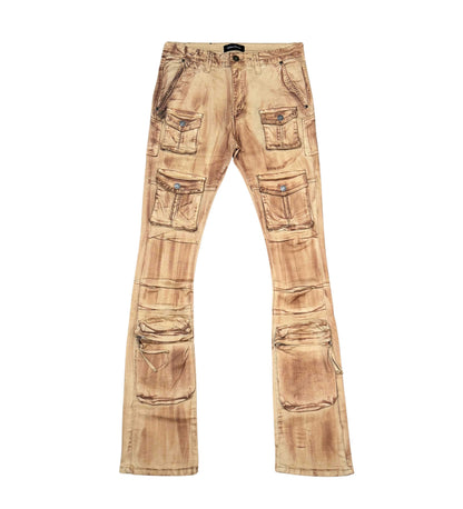 Multi Cargo Brush Camo Flared Jeans Dark Khaki by Vicious - 1