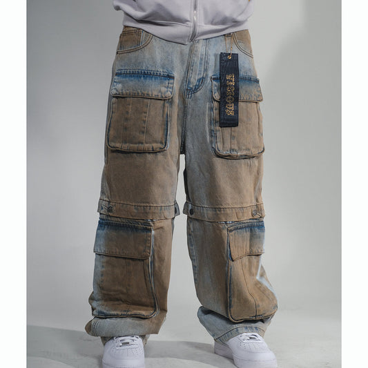 Multi Cargo Baggy Fit Denim  Mud Blue by Vicious - 1